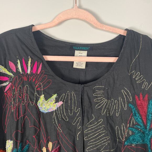 Ulla Popken Jacket Plus Size 32 34 Black Embroidered Colorful Artsy Novelty Boho - Picture 3 of 15